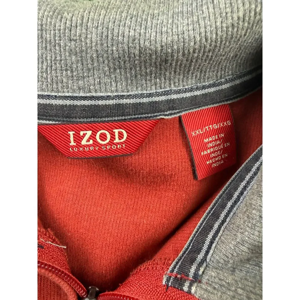 IZOD Luxury Sport Mens XXL 1/4 Zip Pullover Sweater Red Gray Mock Neck Stretch